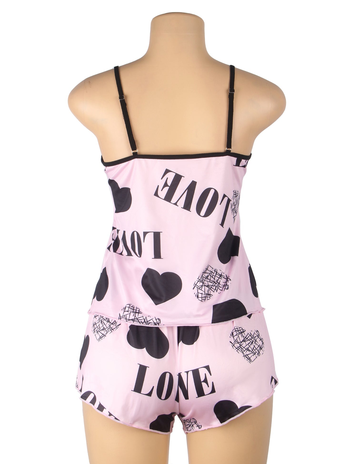 Pink Print Suspender Home Wear Pajama Set - TeaseFashion
