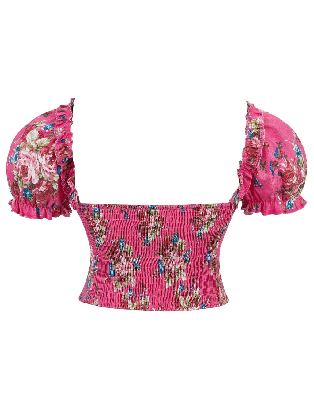 Pink Printed Corset with Puff Sleeves & Heart Bustier - TeaseFashion