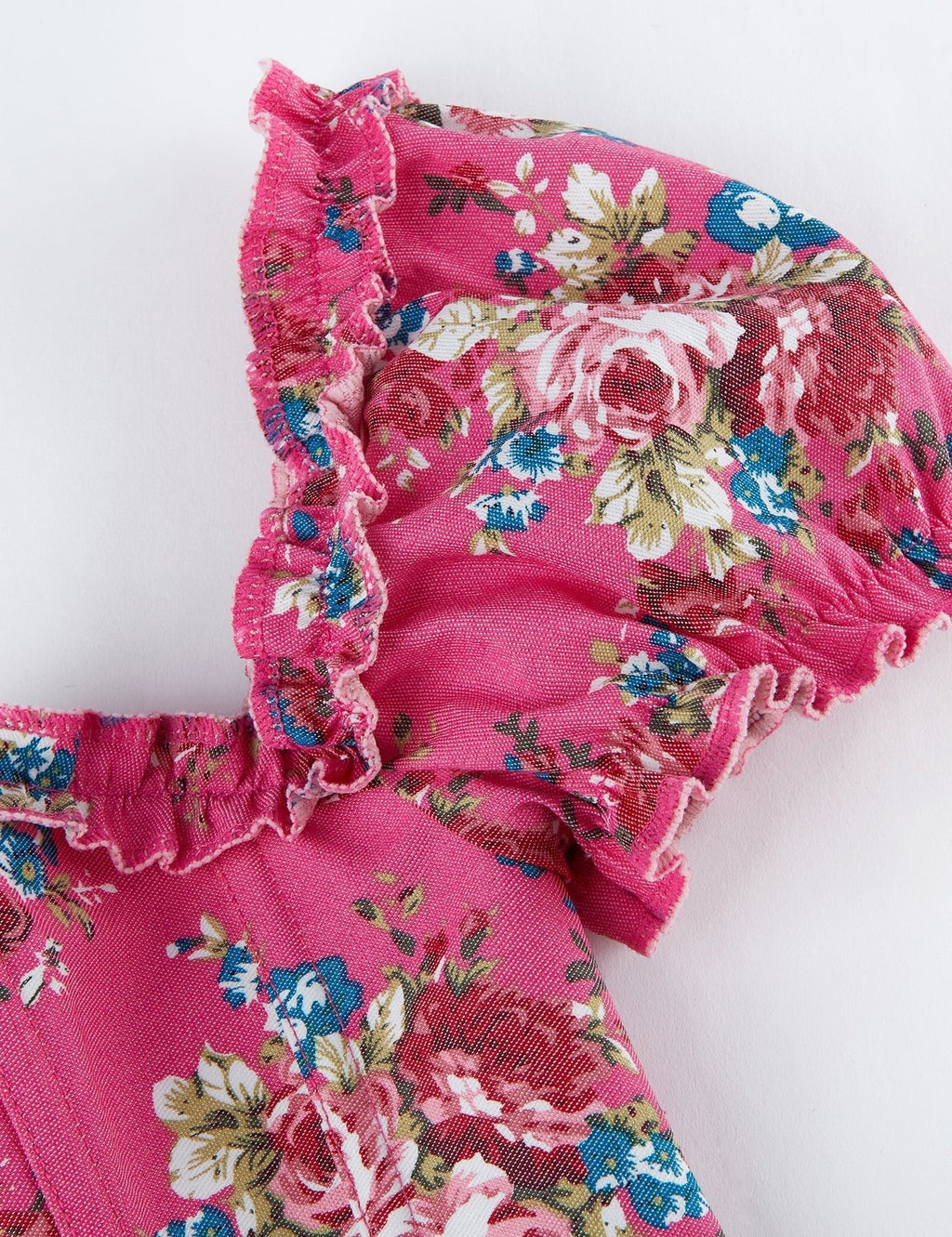 Pink Printed Corset with Puff Sleeves & Heart Bustier - TeaseFashion