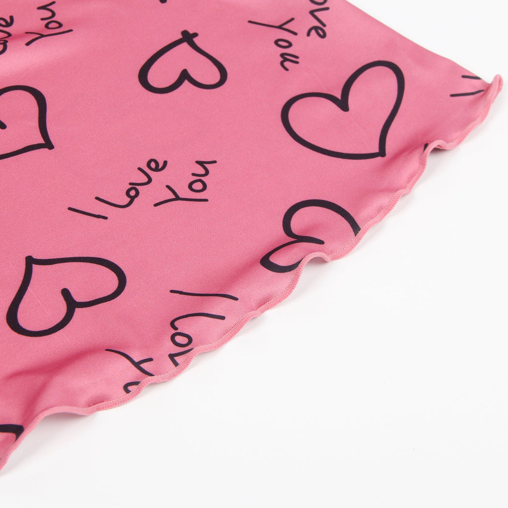 Pink Printed Milk Silk Suspender Mini Dress – Adjustable Straps Homewear - TeaseFashion