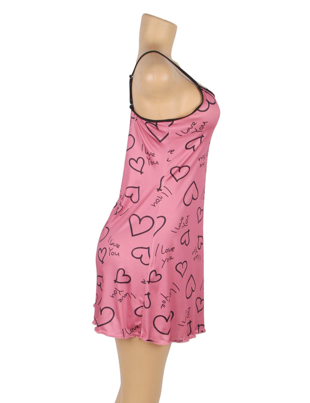 Pink Printed Milk Silk Suspender Mini Dress – Adjustable Straps Homewear - TeaseFashion