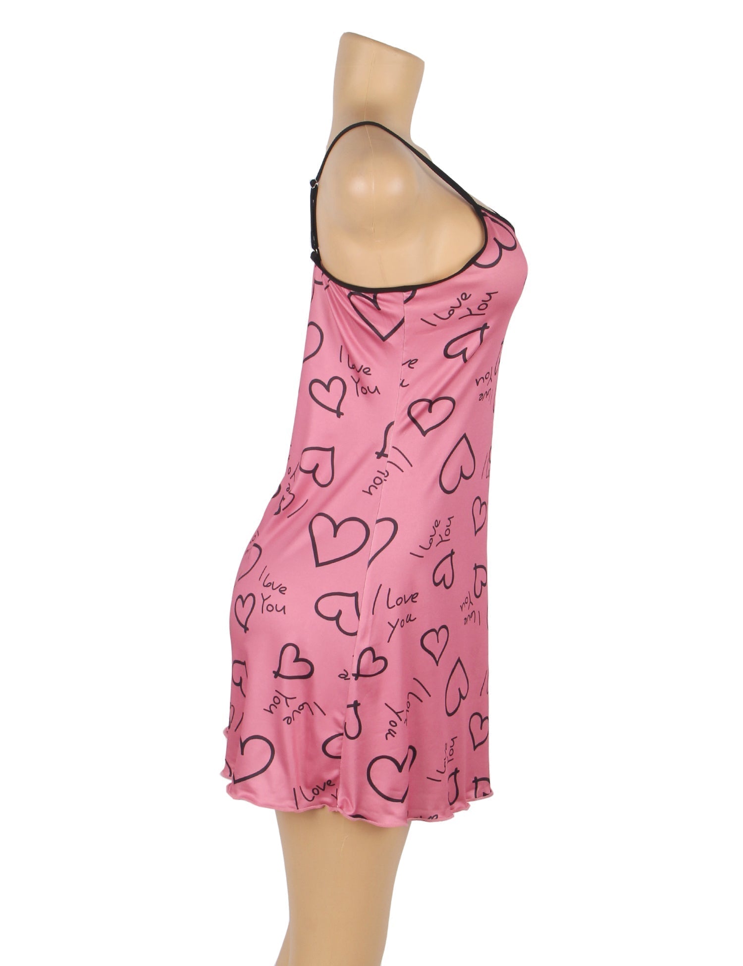 Pink Printed Milk Silk Suspender Mini Dress – Adjustable Straps Homewear - TeaseFashion