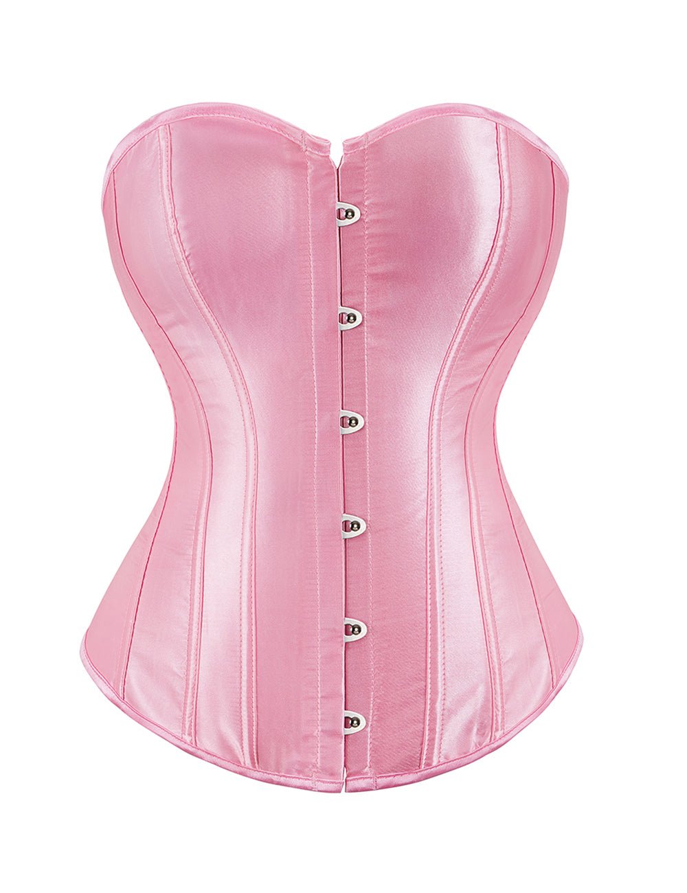 Pink Satin Corset with Mesh Lantern Sleeves & Steel Buckle - TeaseFashion