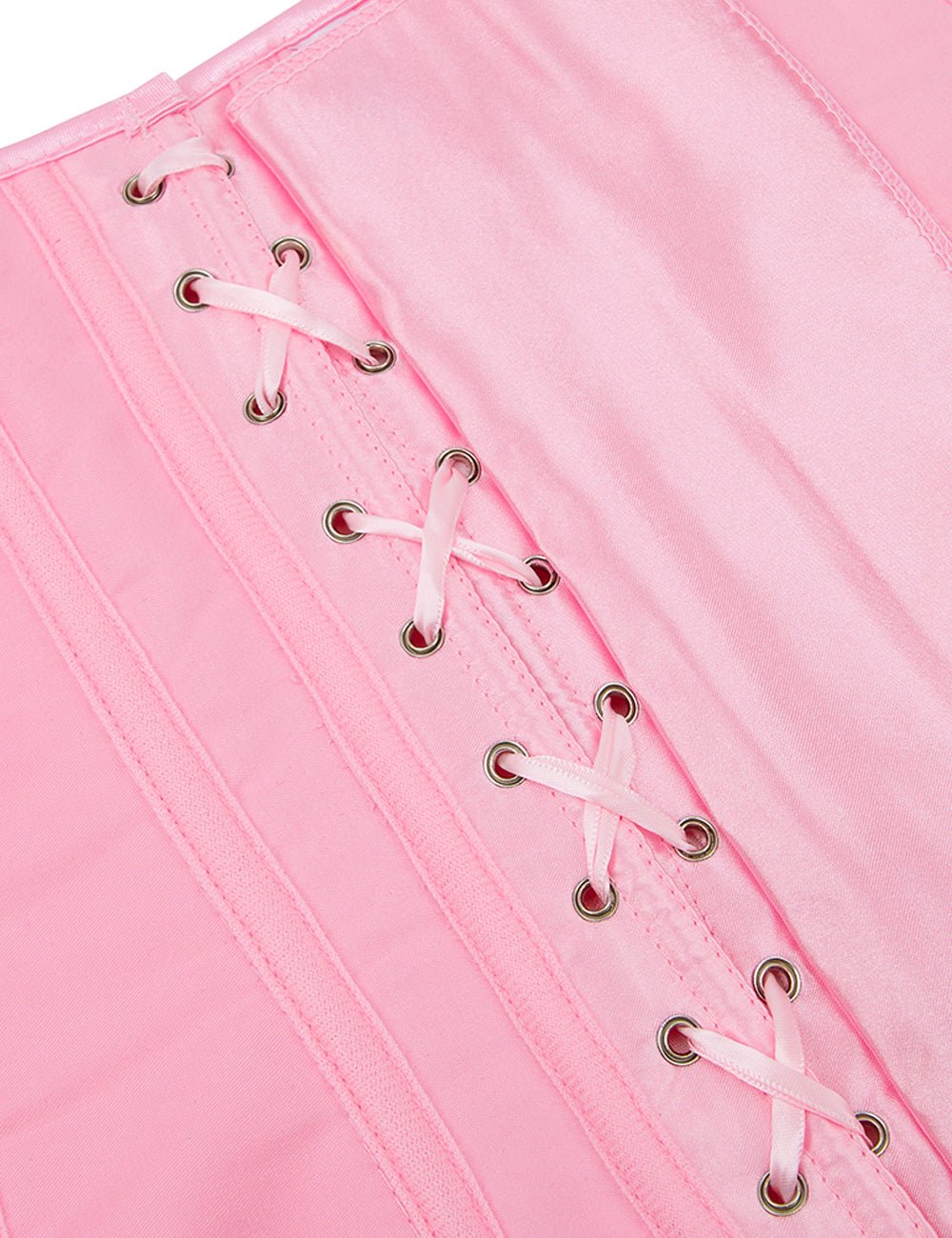 Pink Satin Corset with Mesh Lantern Sleeves & Steel Buckle - TeaseFashion