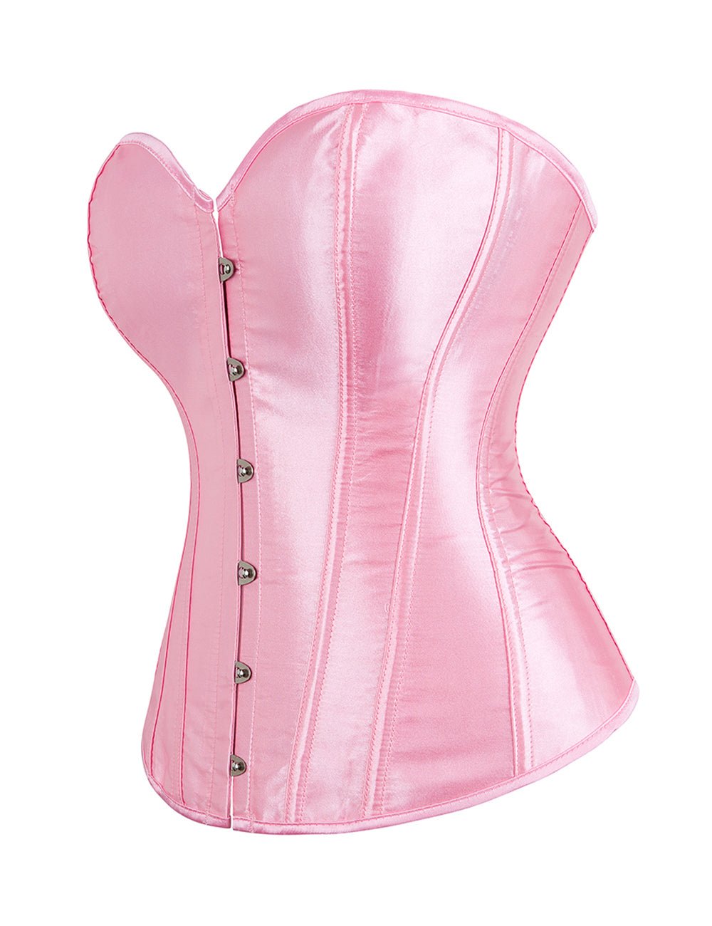 Pink Satin Corset with Mesh Lantern Sleeves & Steel Buckle - TeaseFashion