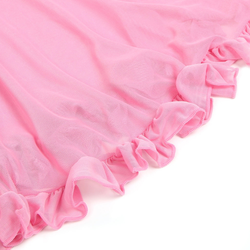Pink Sexy Mesh Embroidery Lace Lift Bra Suspender Nightdress - TeaseFashion