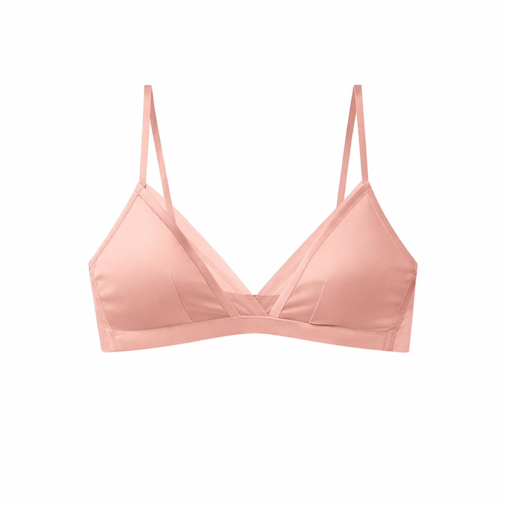 Pink Stretch Lingerie Steel Ring Comfortable Silk Underwear Bra - TeaseFashion