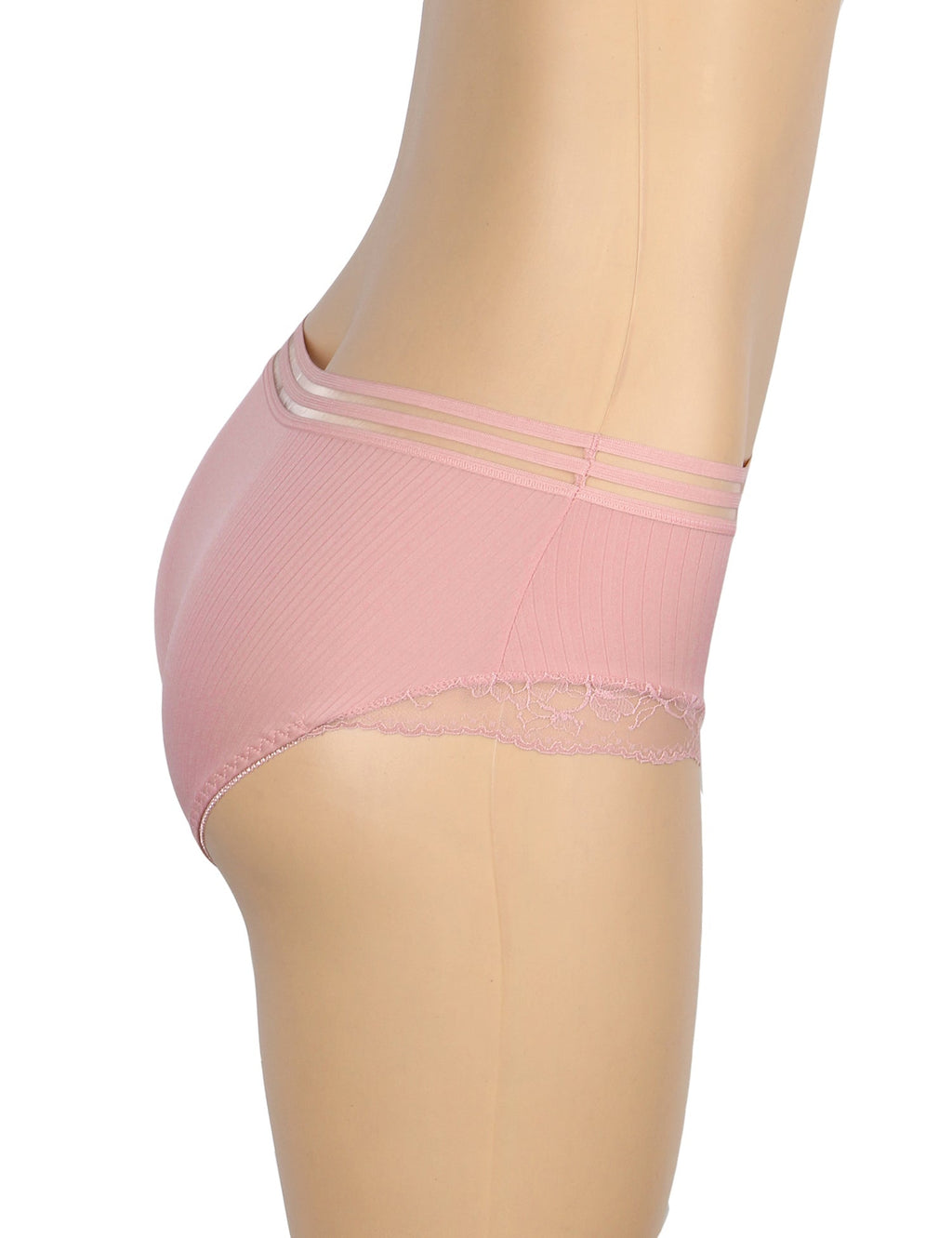 Pink Striped Brief with Lace Hem & Cotton Gusset - TeaseFashion