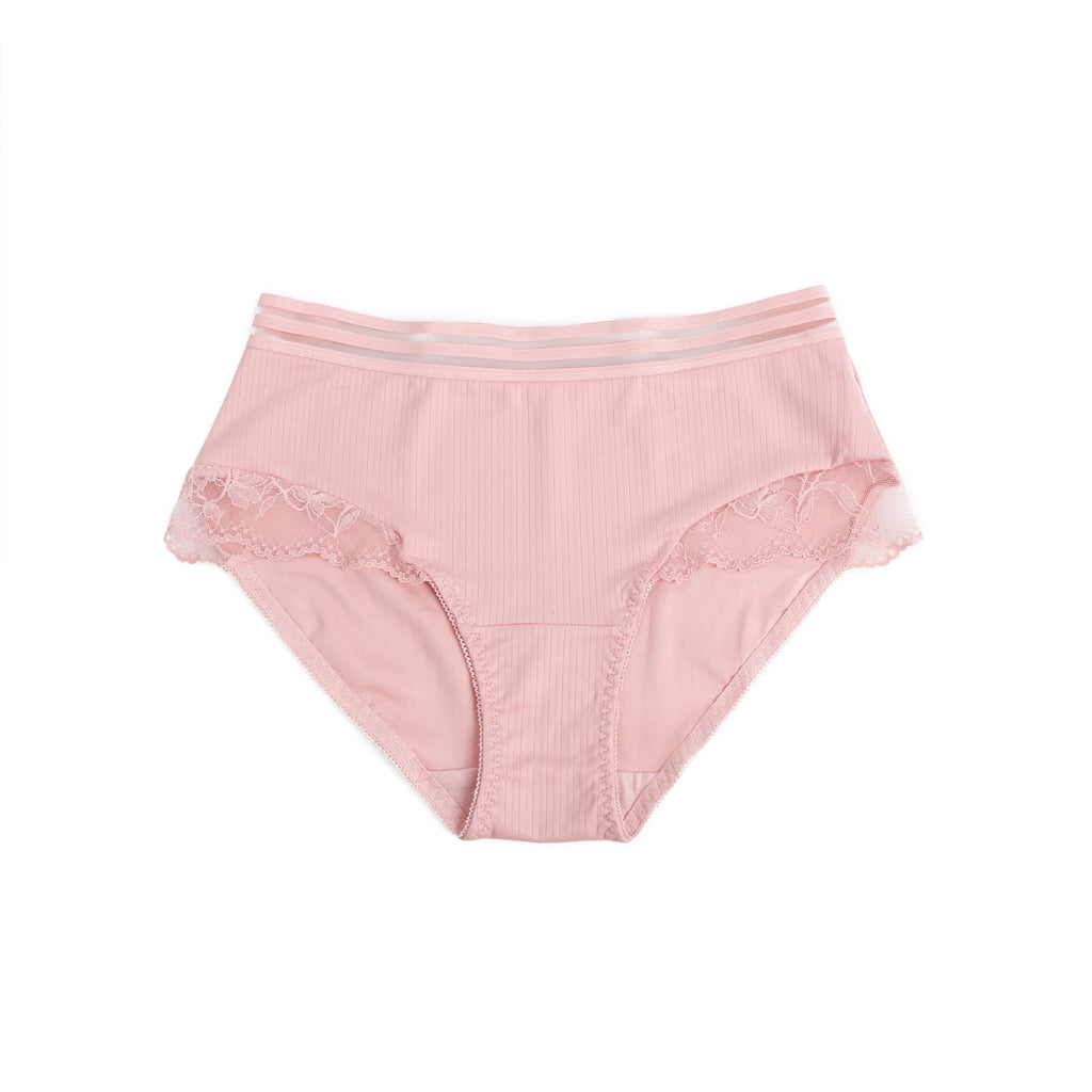 Pink Striped Brief with Lace Hem & Cotton Gusset - TeaseFashion