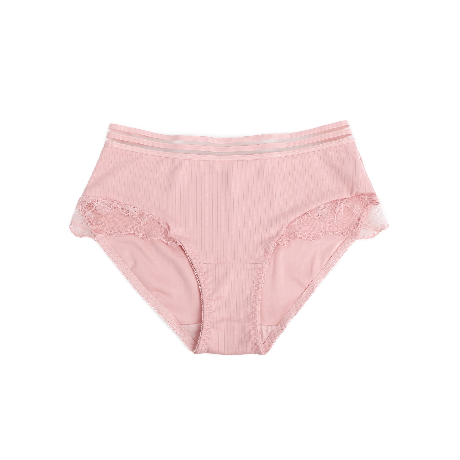 Pink Striped Brief with Lace Hem & Cotton Gusset - TeaseFashion