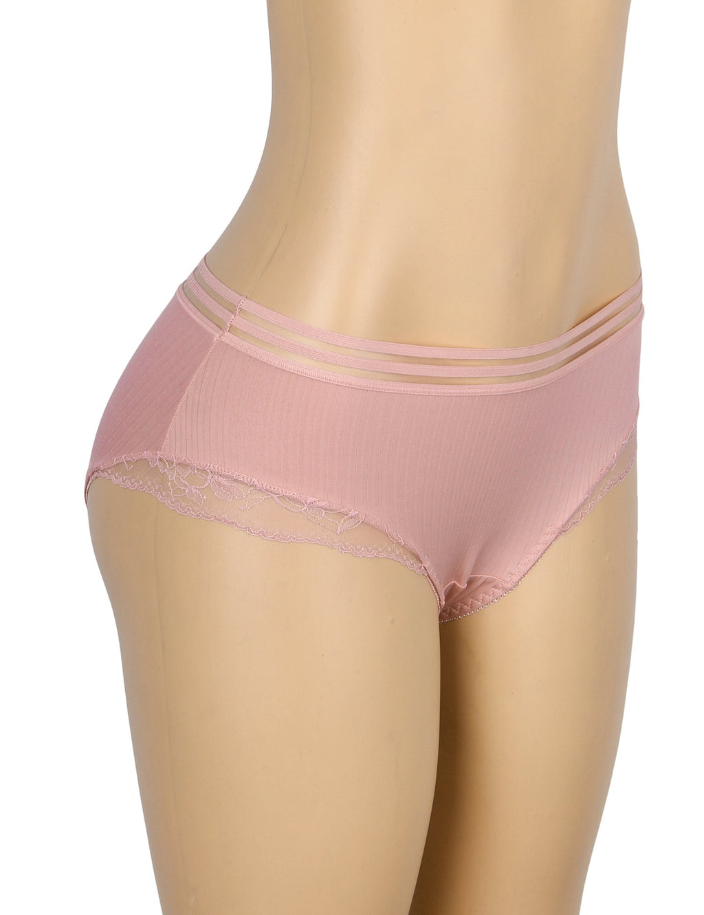 Pink Striped Brief with Lace Hem & Cotton Gusset - TeaseFashion