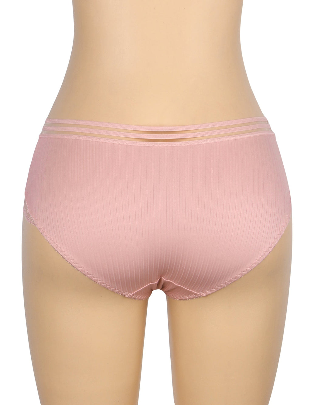 Pink Striped Brief with Lace Hem & Cotton Gusset - TeaseFashion