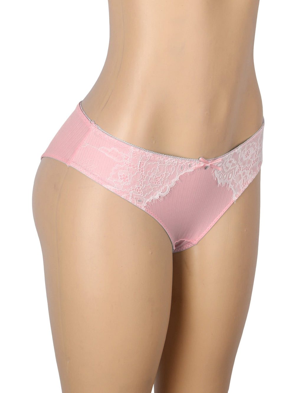 Pink Striped Brief with Lace Trim & Bow Detail - TeaseFashion