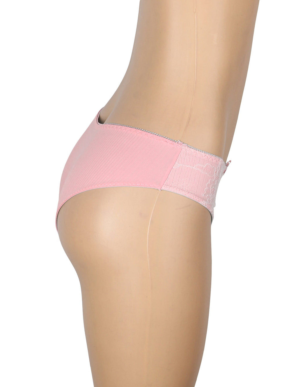 Pink Striped Brief with Lace Trim & Bow Detail - TeaseFashion