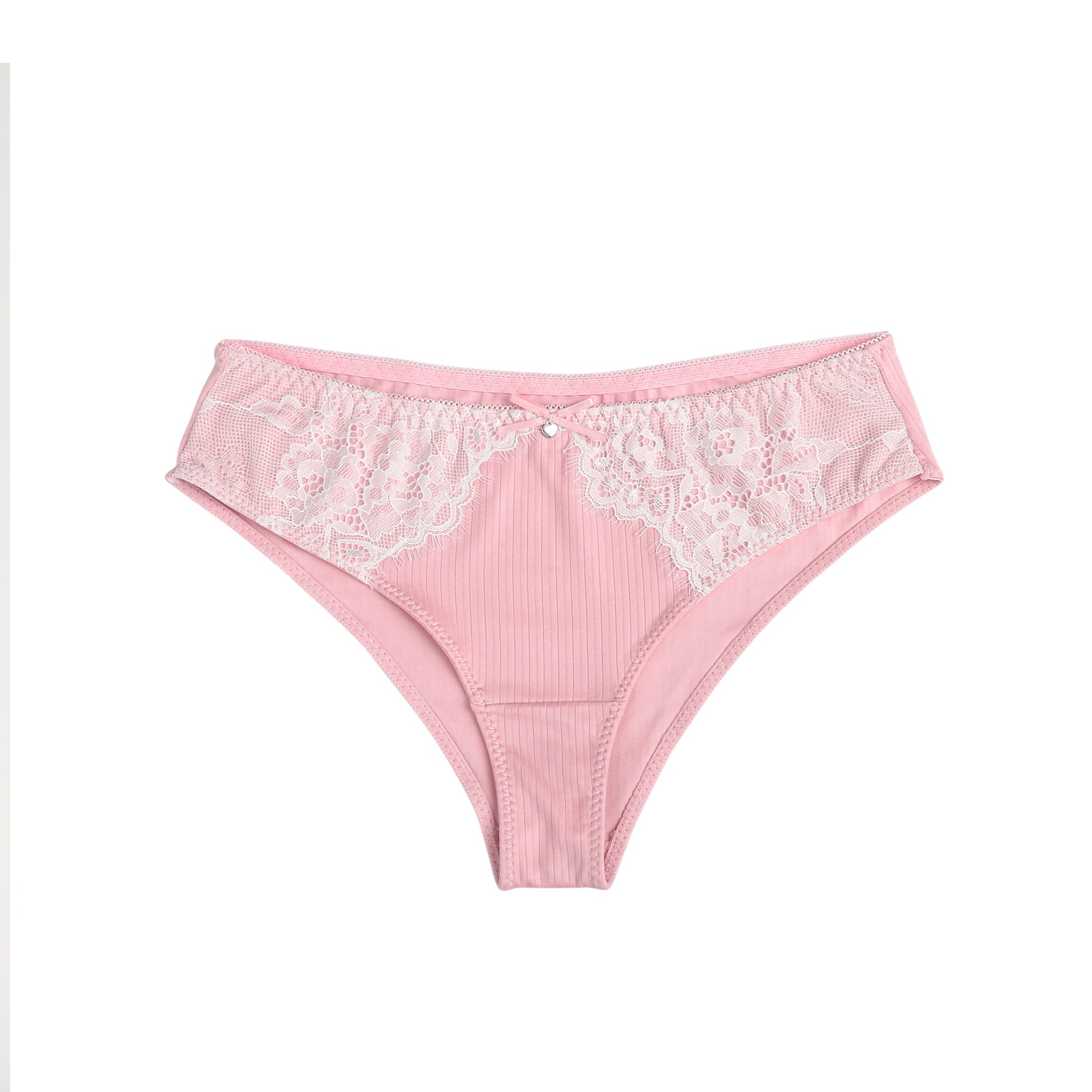 Pink Striped Brief with Lace Trim & Bow Detail - TeaseFashion