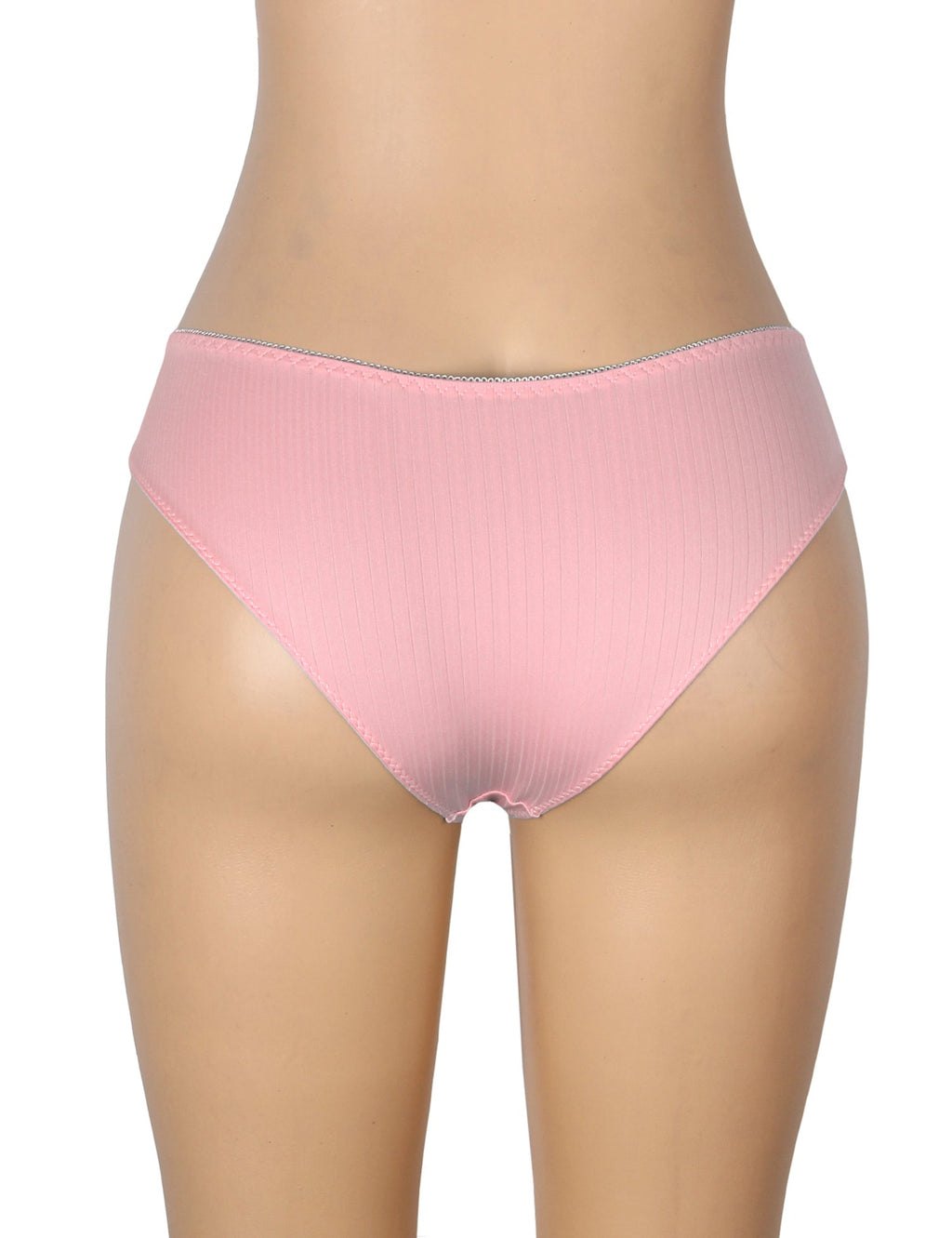 Pink Striped Brief with Lace Trim & Bow Detail - TeaseFashion