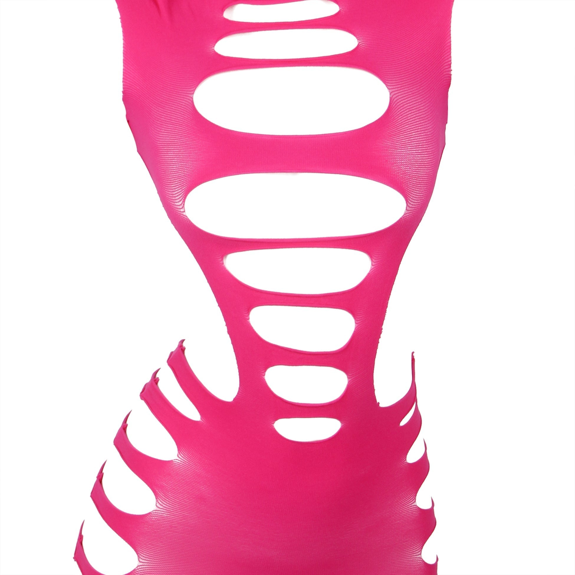 Pink Striped Hollow - Out Long - Sleeve Bodycon Bodysuit - TeaseFashion