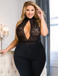 Plus Size Black Exquisite Lace Open Cup Teddy - TeaseFashion