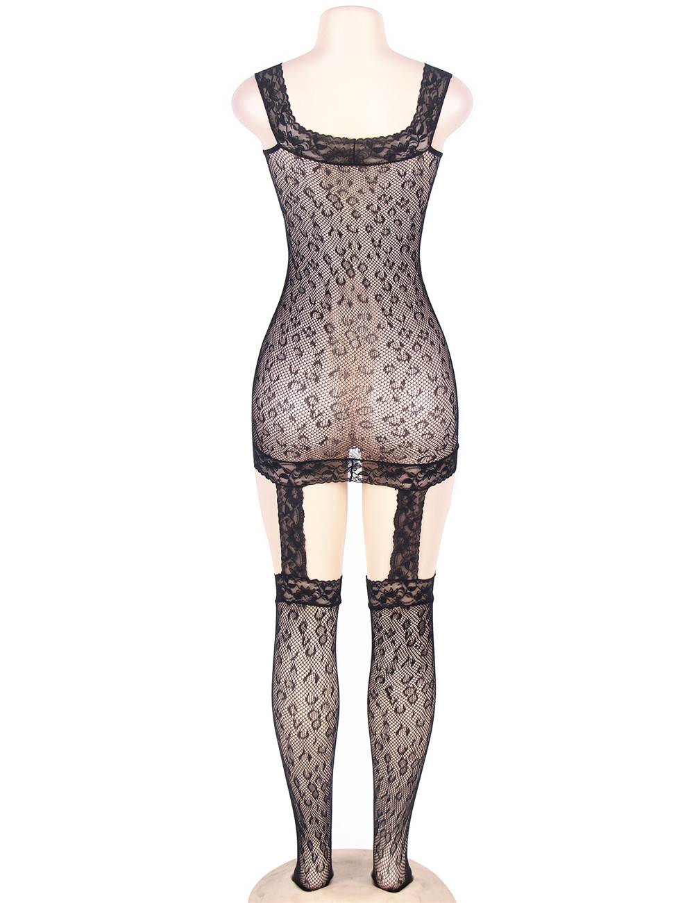 Plus Size Leopard Patterned Bodystocking with Garter - TeaseFashion