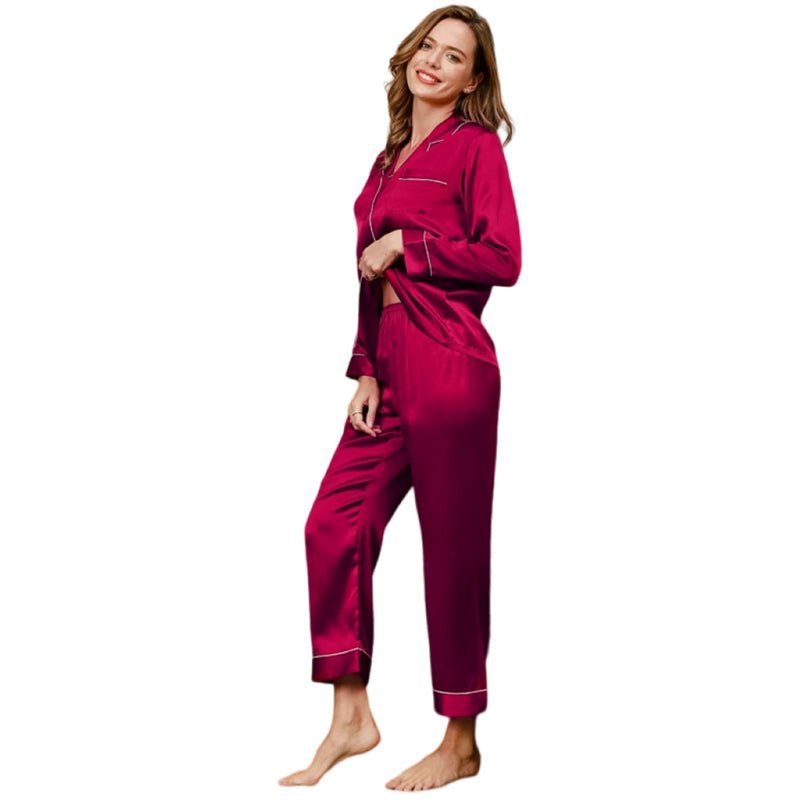 Powder Blue - Long Premium Silk Pajama Set - TeaseFashion