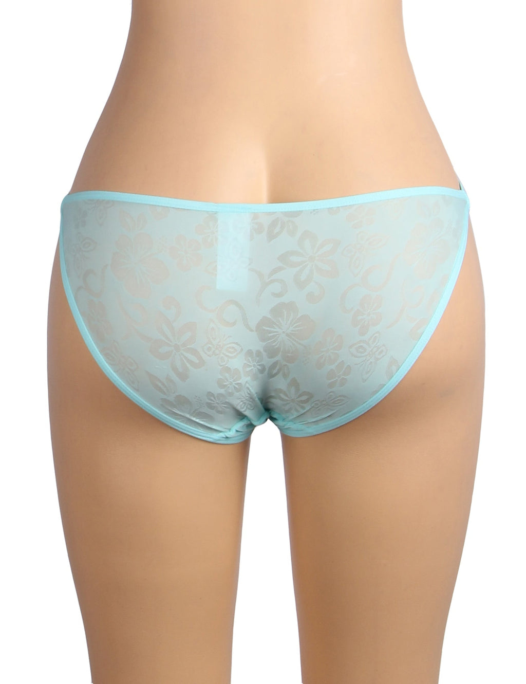 Powder Blue Mesh Panty – 3D Front Embroidery, Hollow Side Straps & Cotton Gusset - TeaseFashion