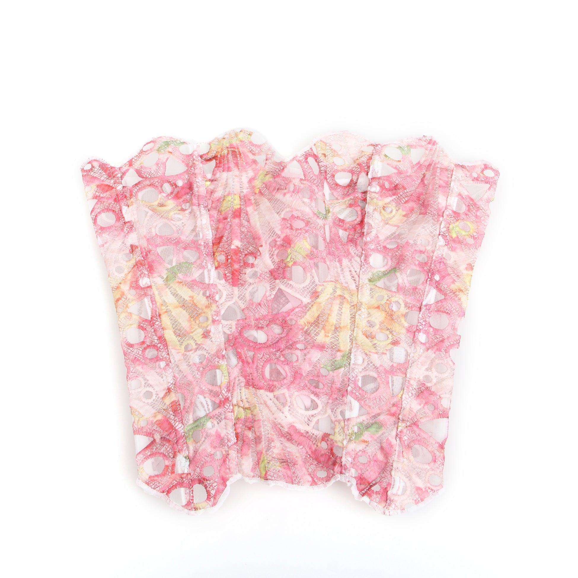 Printed Hollow Lace - Up Corset with 14 Steel Bones - TeaseFashion