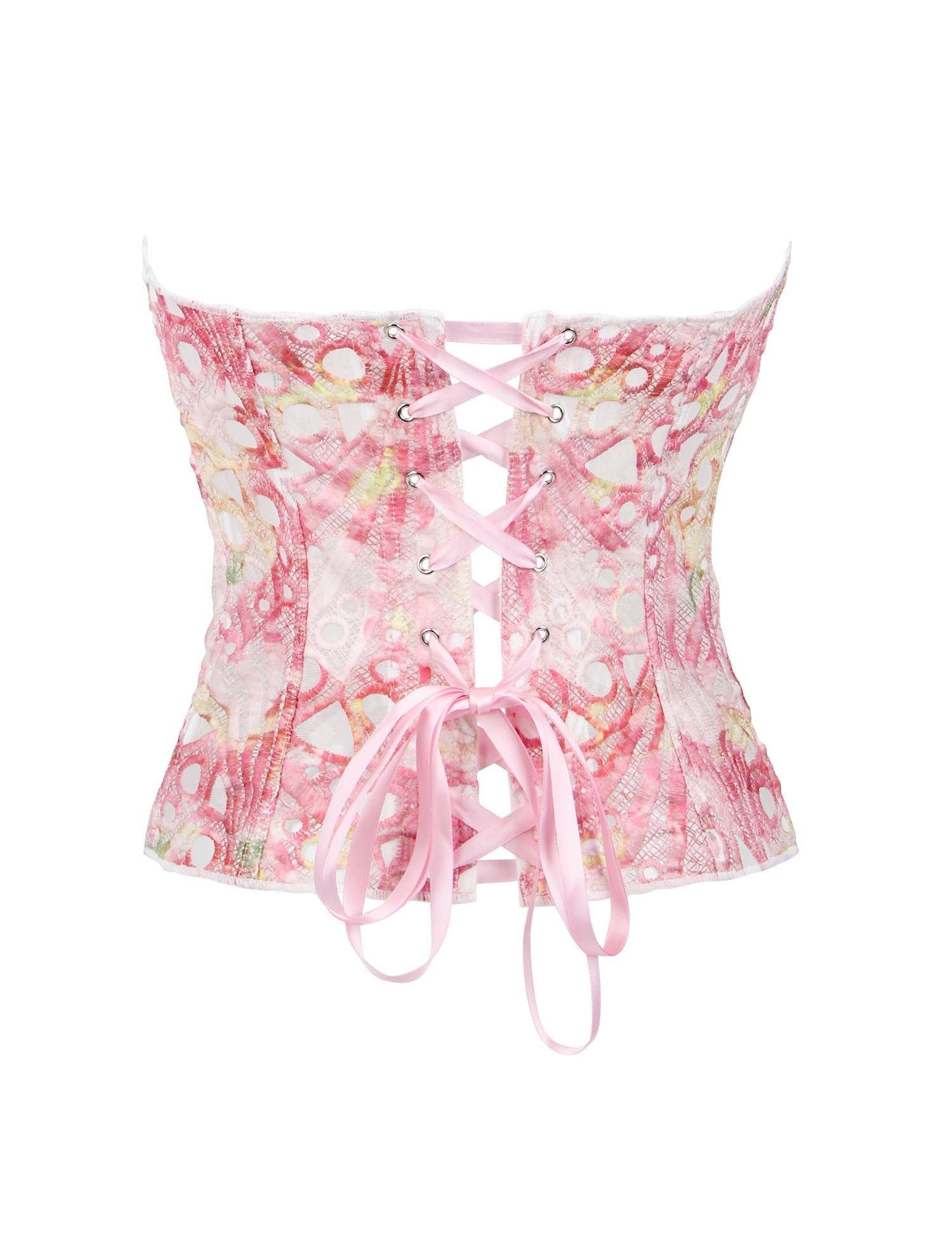 Printed Hollow Lace - Up Corset with 14 Steel Bones - TeaseFashion