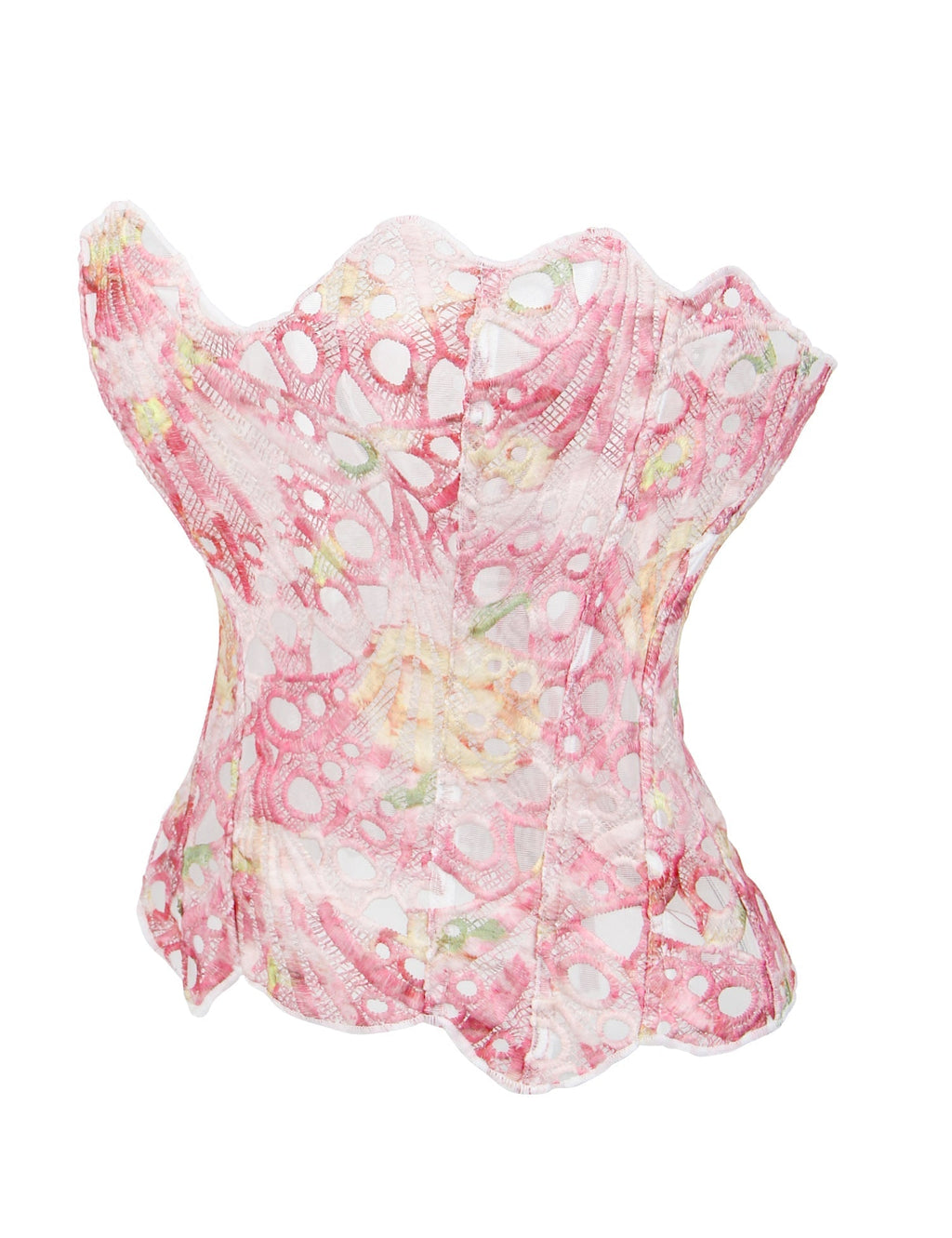 Printed Hollow Lace - Up Corset with 14 Steel Bones - TeaseFashion