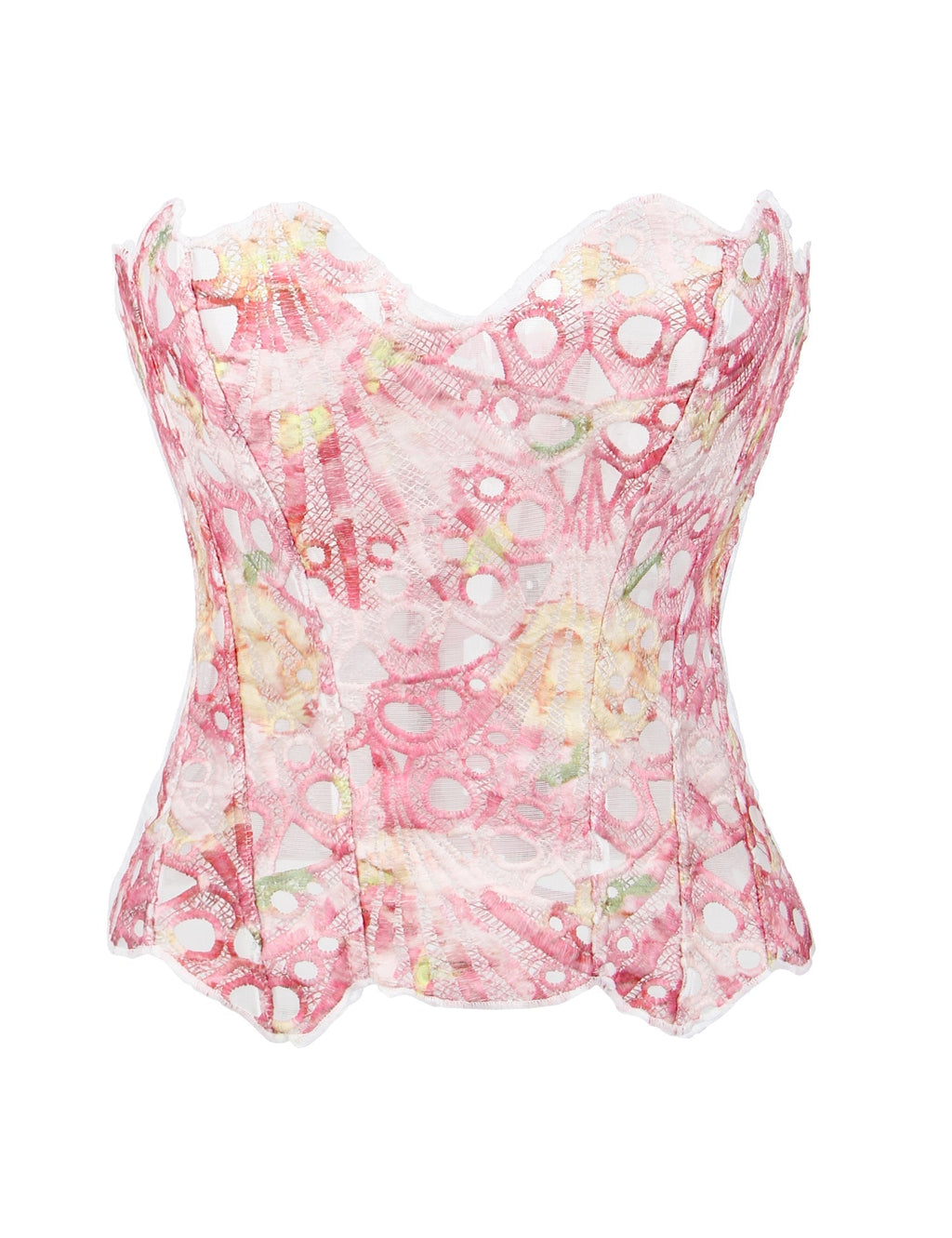 Printed Hollow Lace - Up Corset with 14 Steel Bones - TeaseFashion