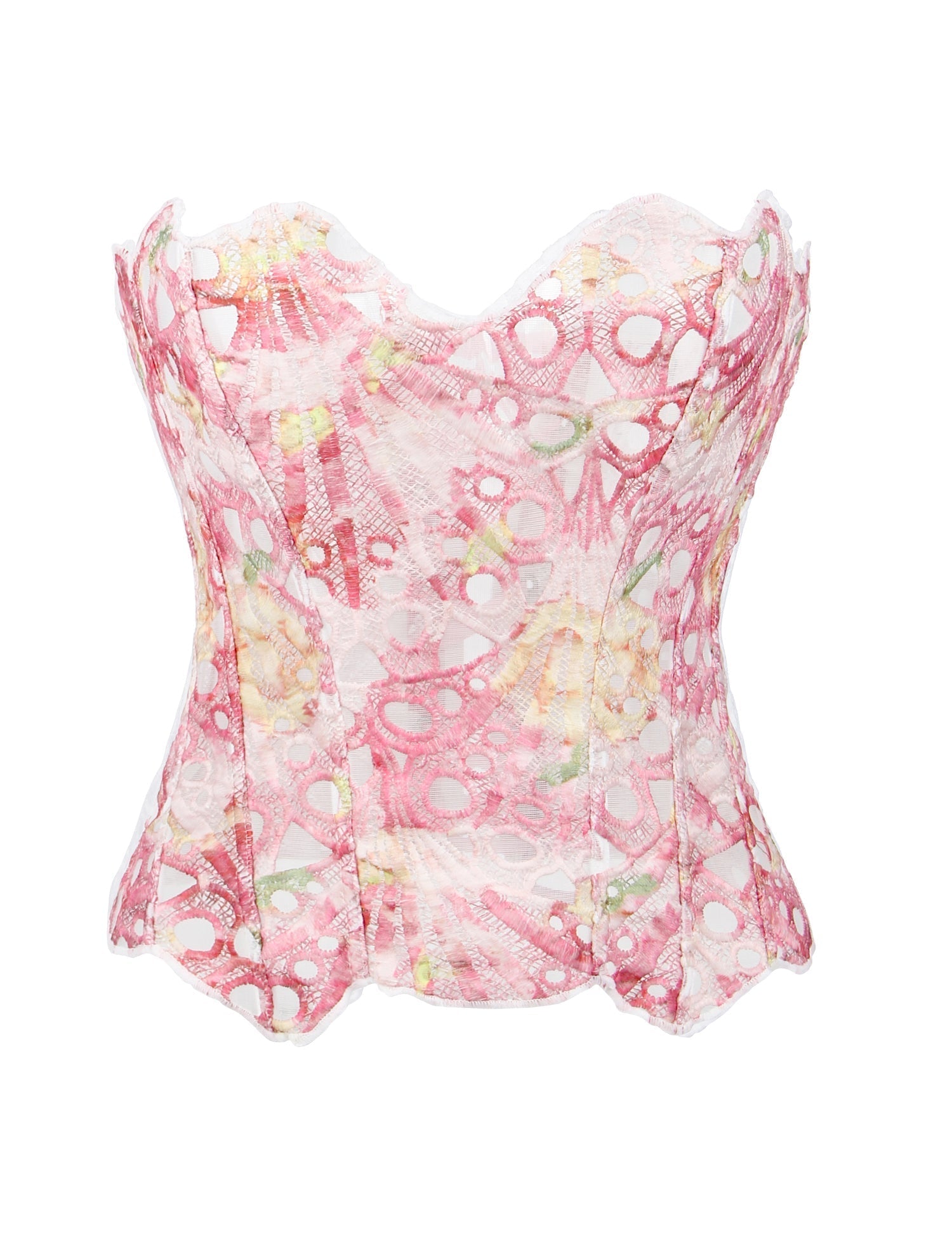 Printed Hollow Lace - Up Corset with 14 Steel Bones - TeaseFashion