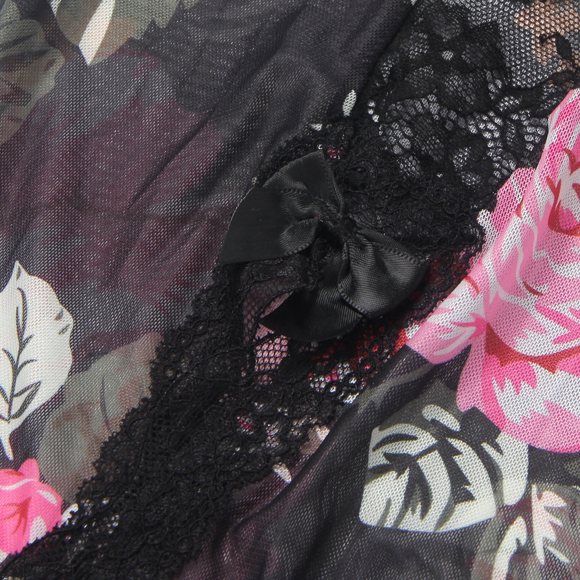Printing Sexy Mesh Lace Long Split Nightgown - TeaseFashion