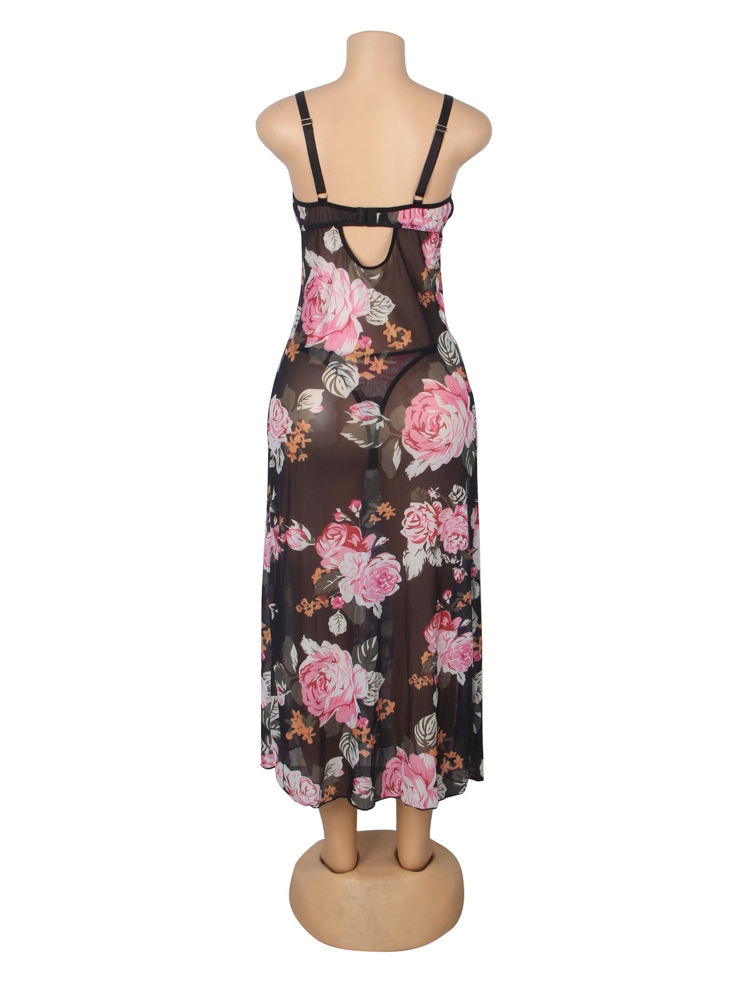 Printing Sexy Mesh Lace Long Split Nightgown - TeaseFashion