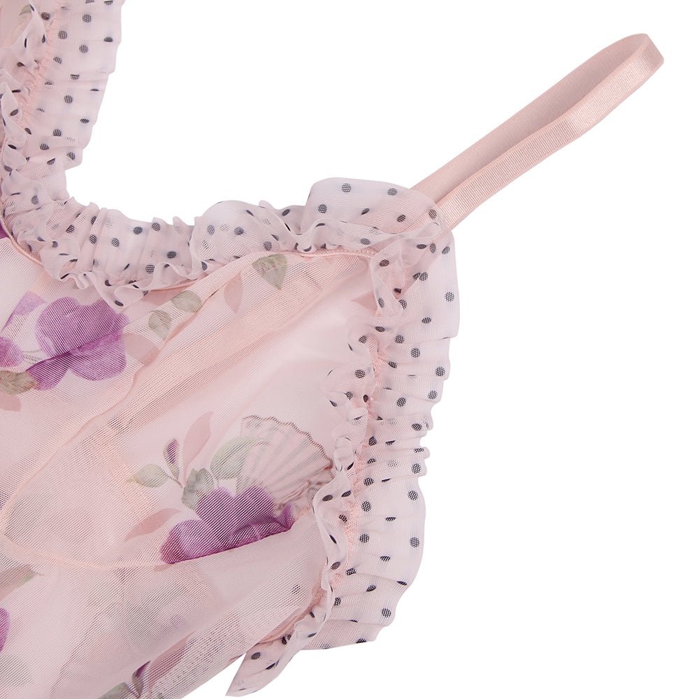 Purple Floral Transparent Babydoll with G - String Set - TeaseFashion