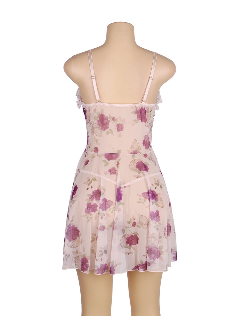 Purple Floral Transparent Babydoll with G - String Set - TeaseFashion