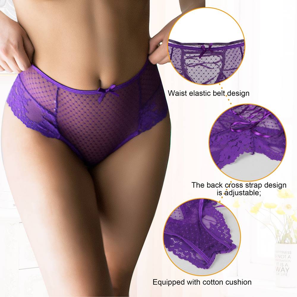 Purple High - Waist Lace Panty – Adjustable Straps & Cotton Gusset - TeaseFashion
