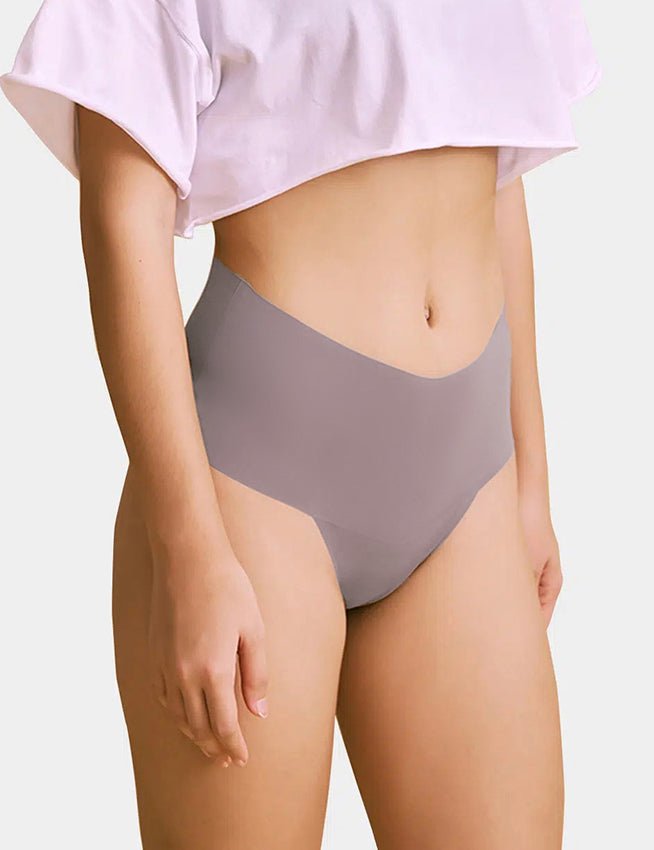 Purple Ice Silk High - Waist Seamless Thong – Trimmable Leg Opening - TeaseFashion