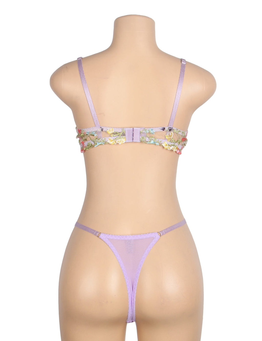 Purple Mesh Floral Embroidery Bra Set – Underwire & Stretch Fit - TeaseFashion