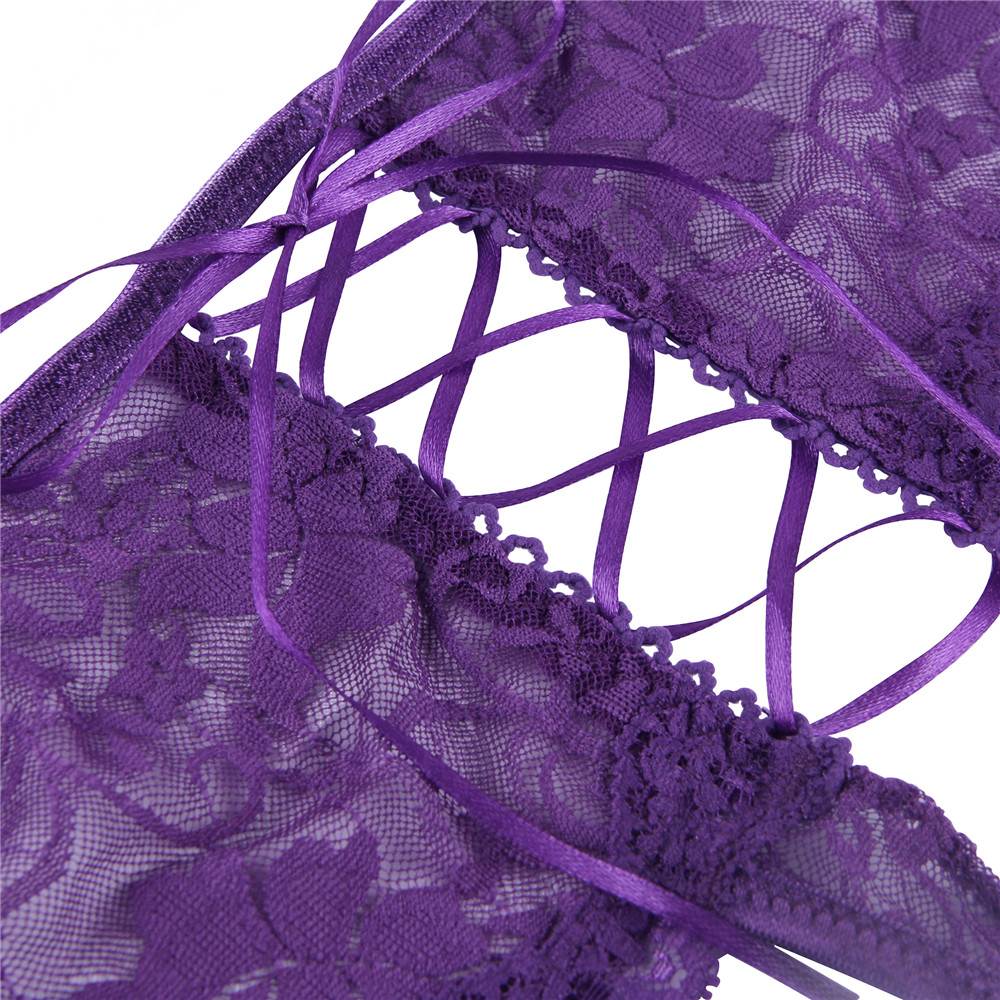 Purple Open Crotch Floral Lace Panty - TeaseFashion