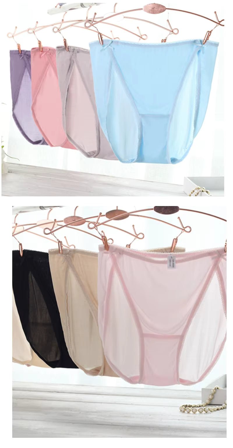 Purple Plain Color Sexy Cosy Silk Brief Underwear Seamless Silk Panty - TEASEFASHION