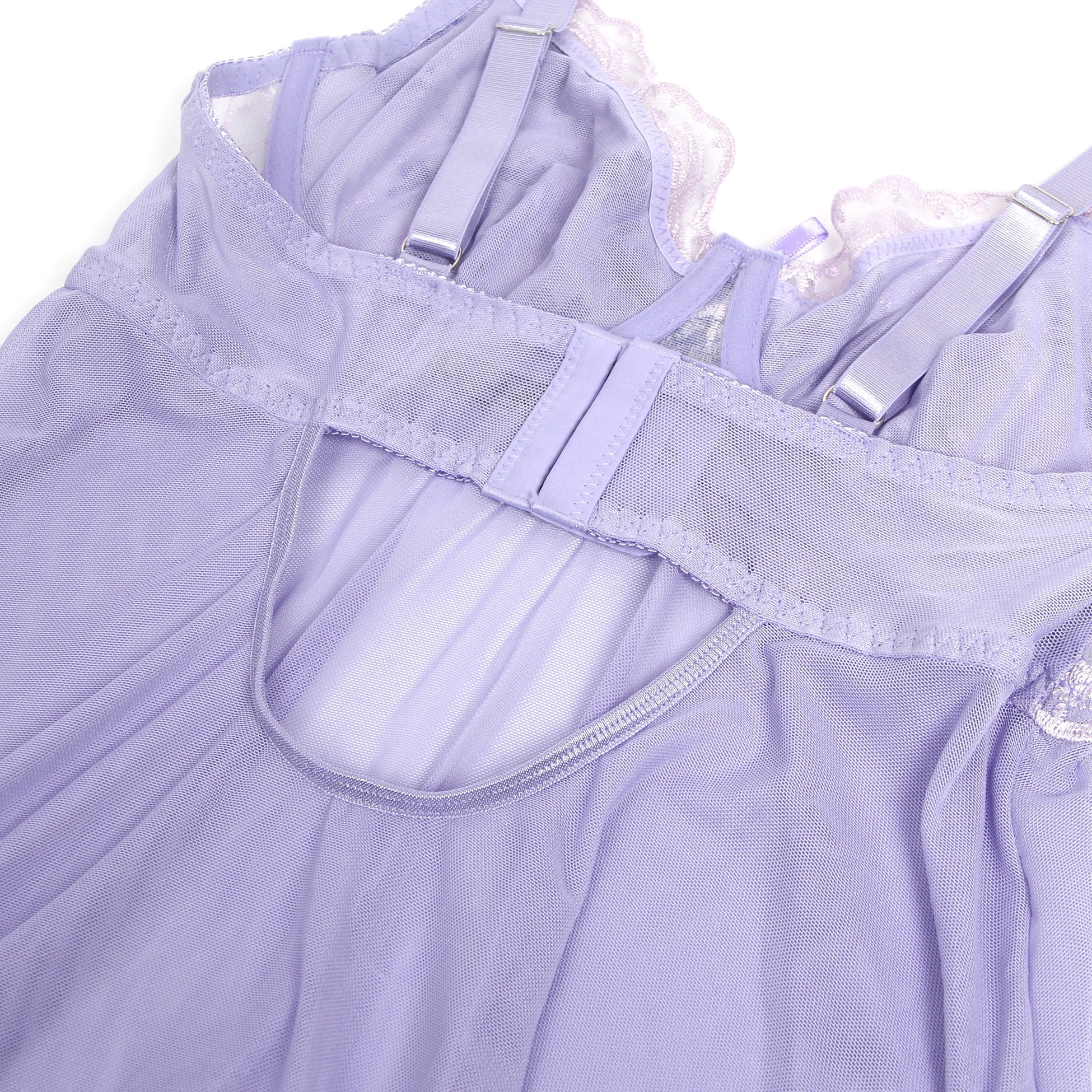 Purple Sexy Mesh Embroidery Lace Lift Bra Suspender Nightdress - TeaseFashion