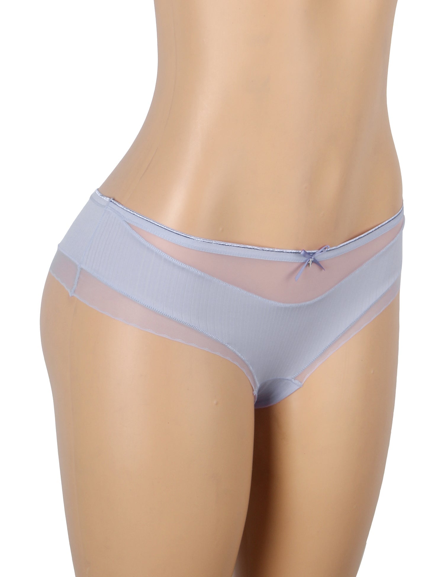 Purple Striped Brief with Mesh Front Panel & 3D Bow - TeaseFashion