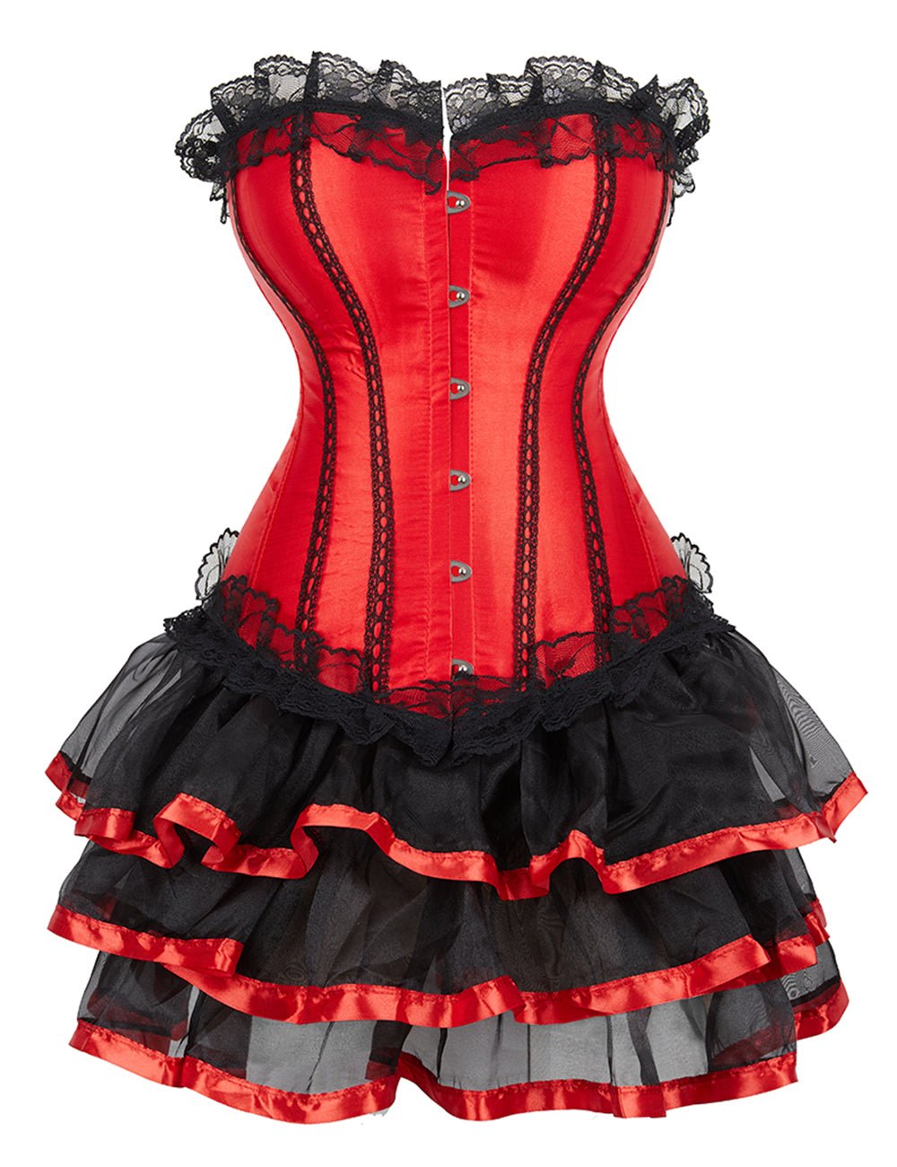 Red & Black Lace Corset – 12 Plastic Bones, Structured Fit - TeaseFashion