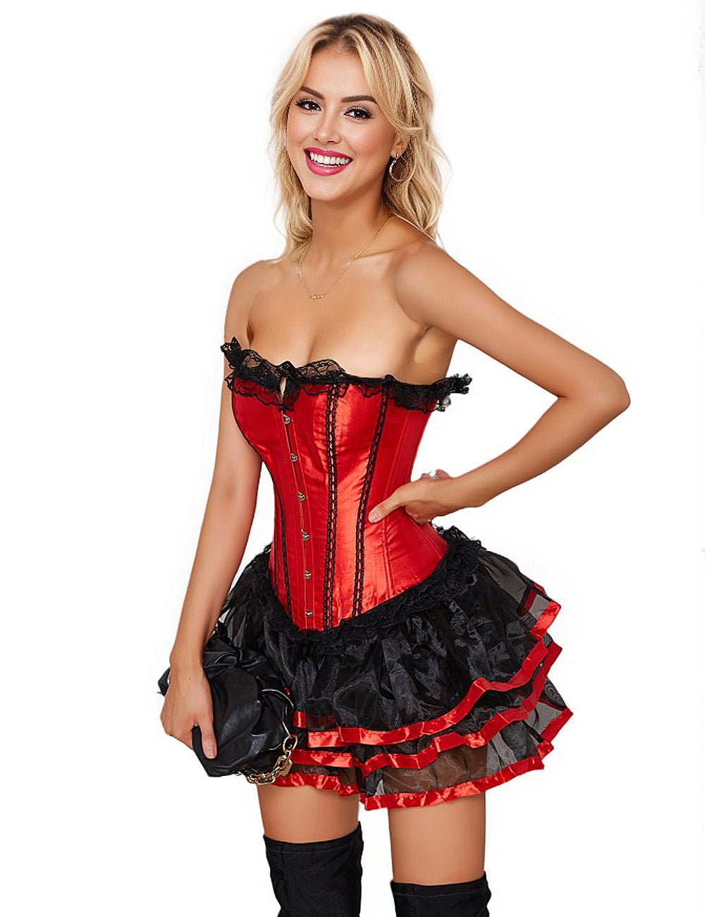 Red & Black Lace Corset – 12 Plastic Bones, Structured Fit - TeaseFashion