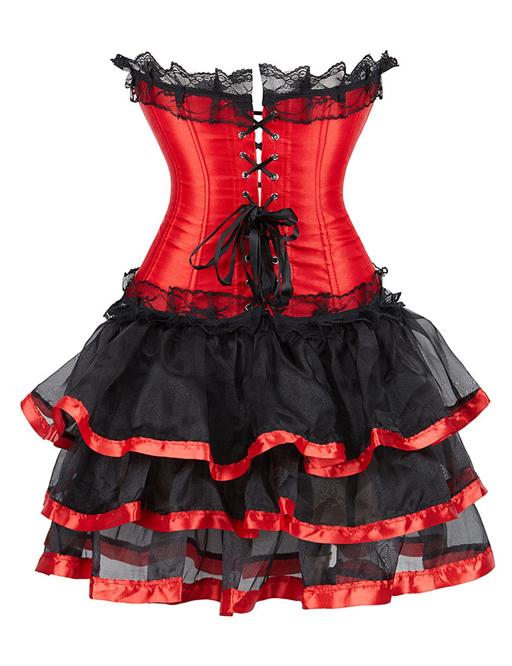 Red & Black Lace Corset – 12 Plastic Bones, Structured Fit - TeaseFashion