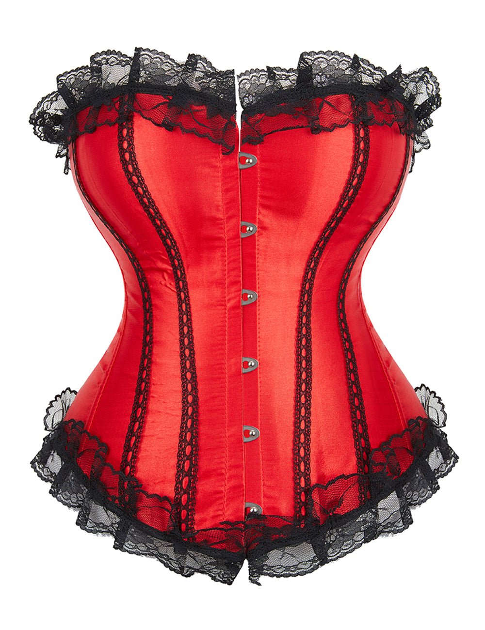 Red & Black Lace Corset – 12 Plastic Bones, Structured Fit - TeaseFashion