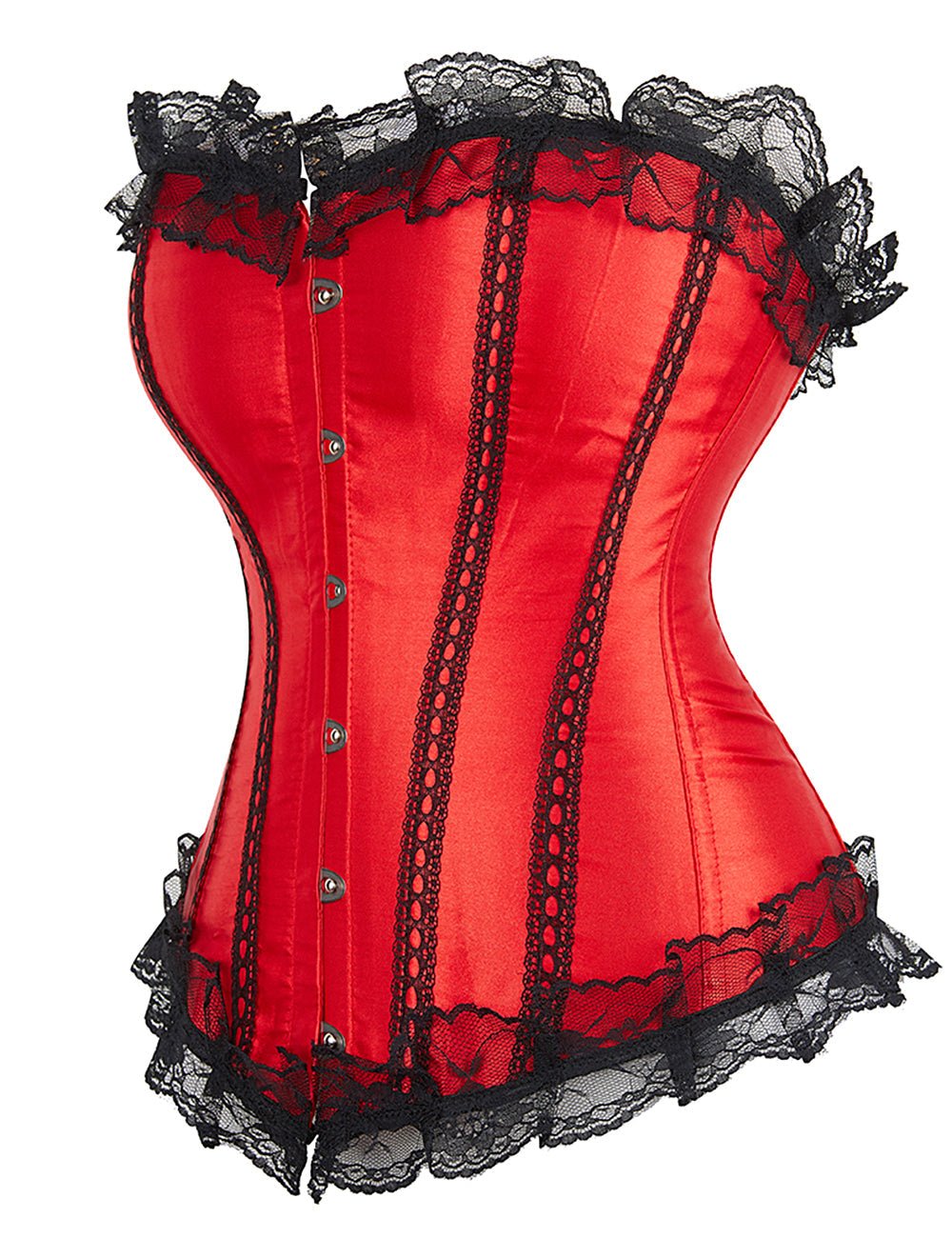 Red & Black Lace Corset – 12 Plastic Bones, Structured Fit - TeaseFashion