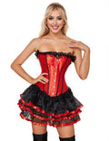 Red & Black Lace Corset – 12 Plastic Bones, Structured Fit - TeaseFashion