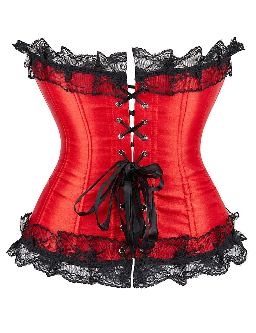 Red & Black Lace Corset – 12 Plastic Bones, Structured Fit - TeaseFashion