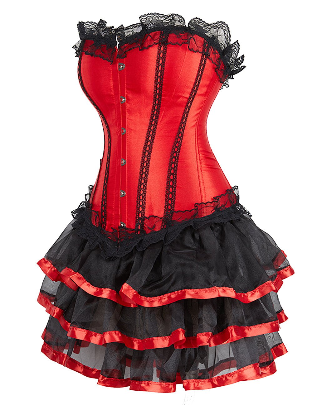 Red & Black Lace Corset – 12 Plastic Bones, Structured Fit - TeaseFashion
