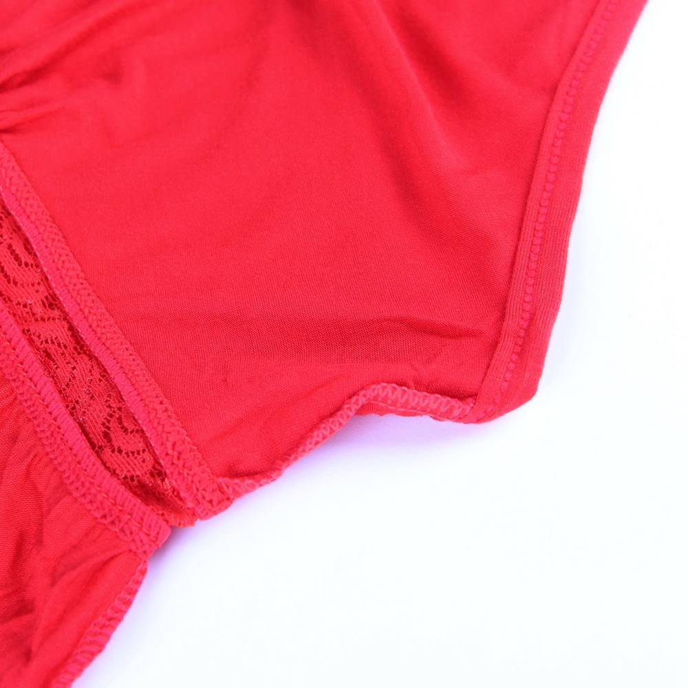 Red Deep V - Neck Lace - Finish Nightdress – Lace Waistband, Umbrella Skirt & Matching Panty Set - TeaseFashion